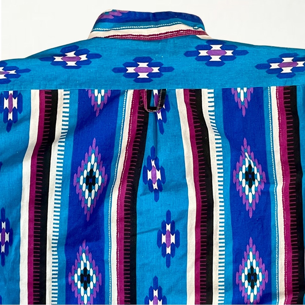 Vintage 90s Retro Southwestern Pattern Striped Western Button Down Shirt - Picture 10 of 15